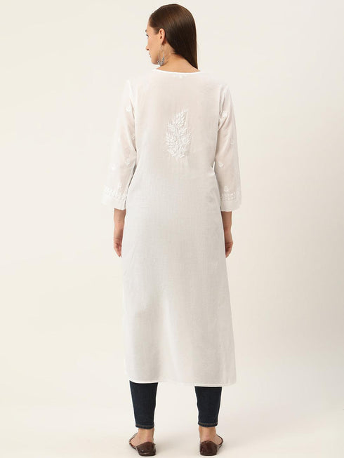 Megha in House of Kari Hand embroidery Chikankari Dress-White